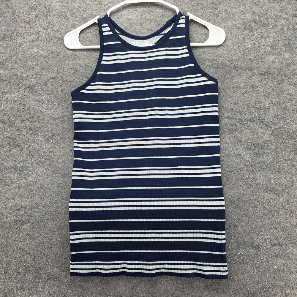 Athleta Dress Womens XL Blue Striped Tank Short Knit Pullover Stretch Casual